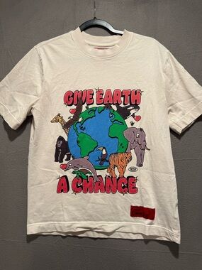 CHNGE Cream 'Give Earth a Chance' Graphic Tee with Colorful Animal Artwork